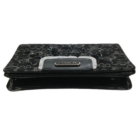 COACH Signature Clutch Wallet Evening Bag Purse Black Grey Silver Logo Monogram - Picture 5 of 12
